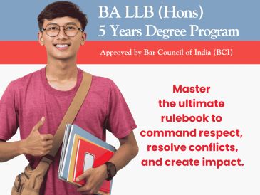 Young student promoting BA LLB (Hons) 5-year degree program.