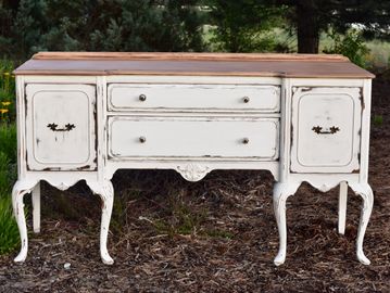 antique white buffet for wedding decor