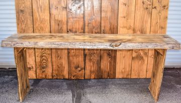 rustic wood slab bar wedding rental
