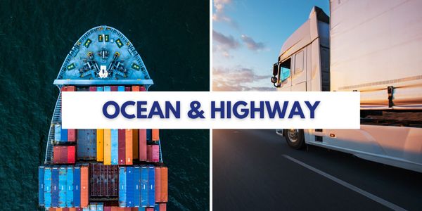 A truck on a highway & ship on the ocean carrying packages packed per 49CFR  & IMDG code regulations