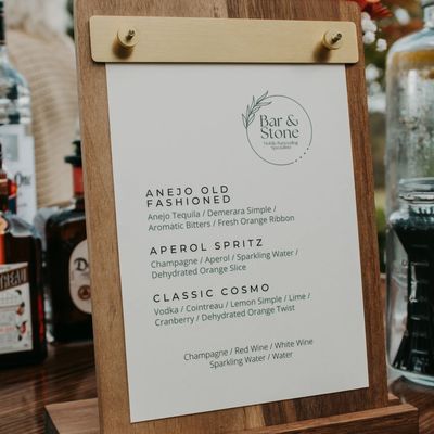 A custom-tailored menu included in all of our packages. Feel free to name your own drinks.