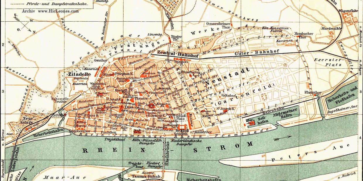 Map of Mainz from 1898 useful for genealogy and ancestry research 