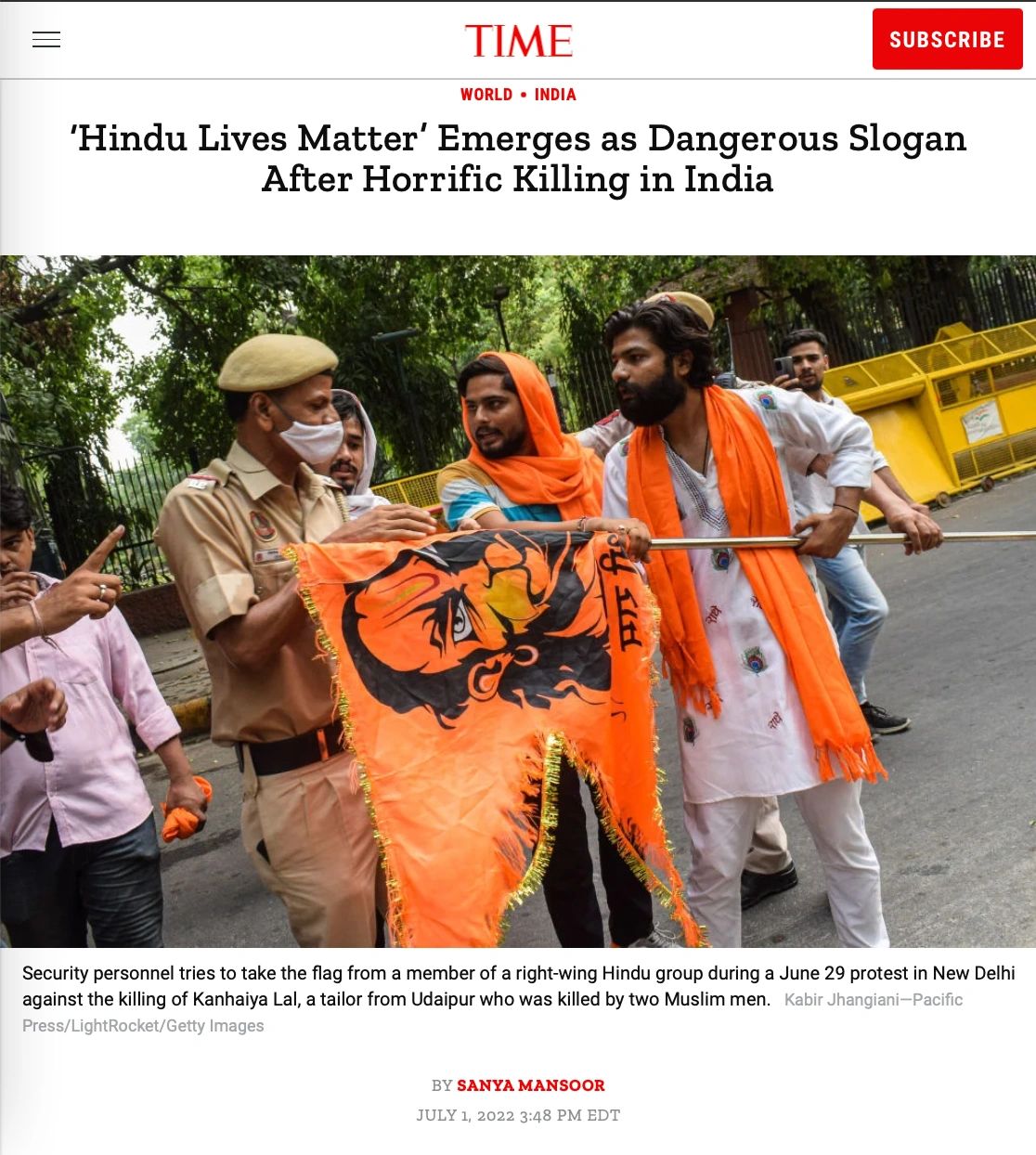 Time: 'Hindu Lives Matter" is a dangerous slogan - after beheading of Hindus by Muslims