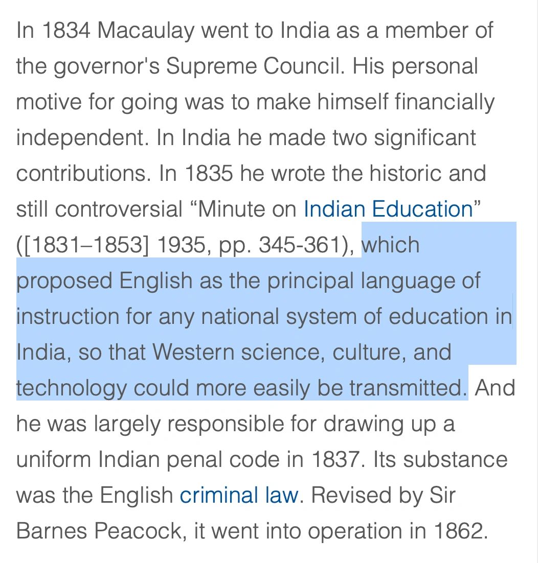 Macaulay's English and the Western Agenda of India