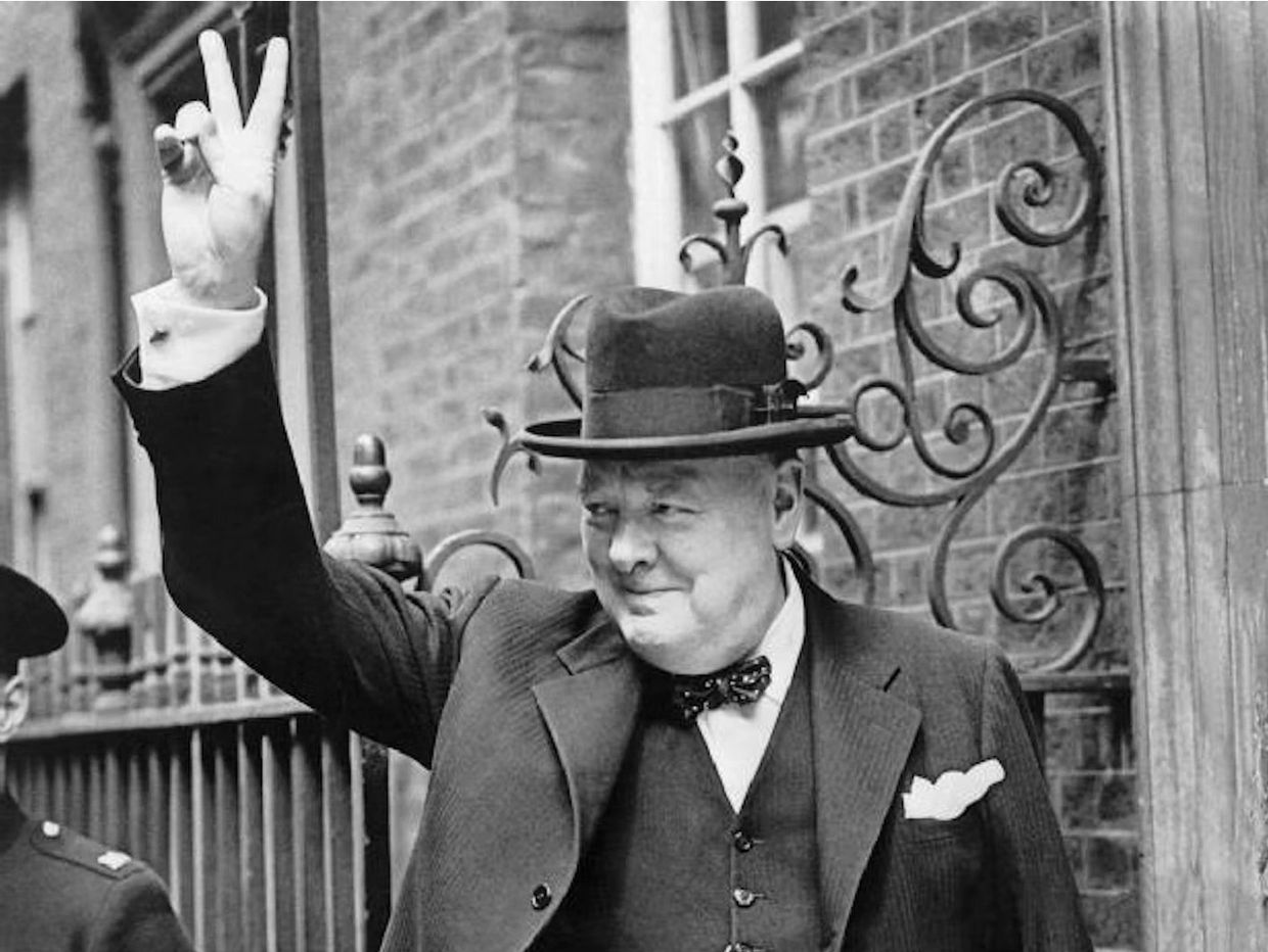 Winston Churchill gives his V-sign