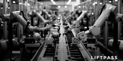 Robotic arms working on an assembly line in a factory.