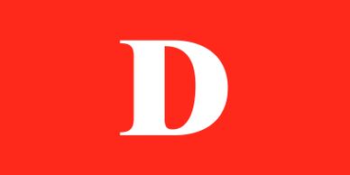 White letter D on red background.