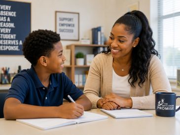 Teacher helping a student with homework.
