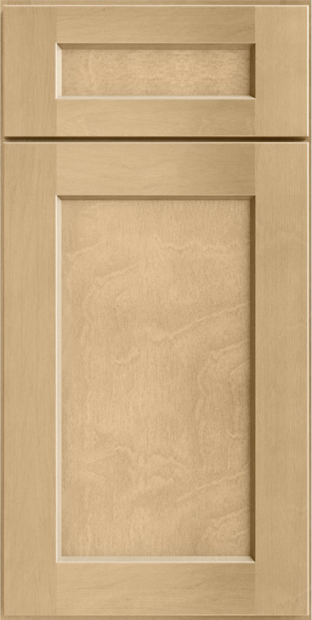 Light wood cabinet door with a raised panel design.