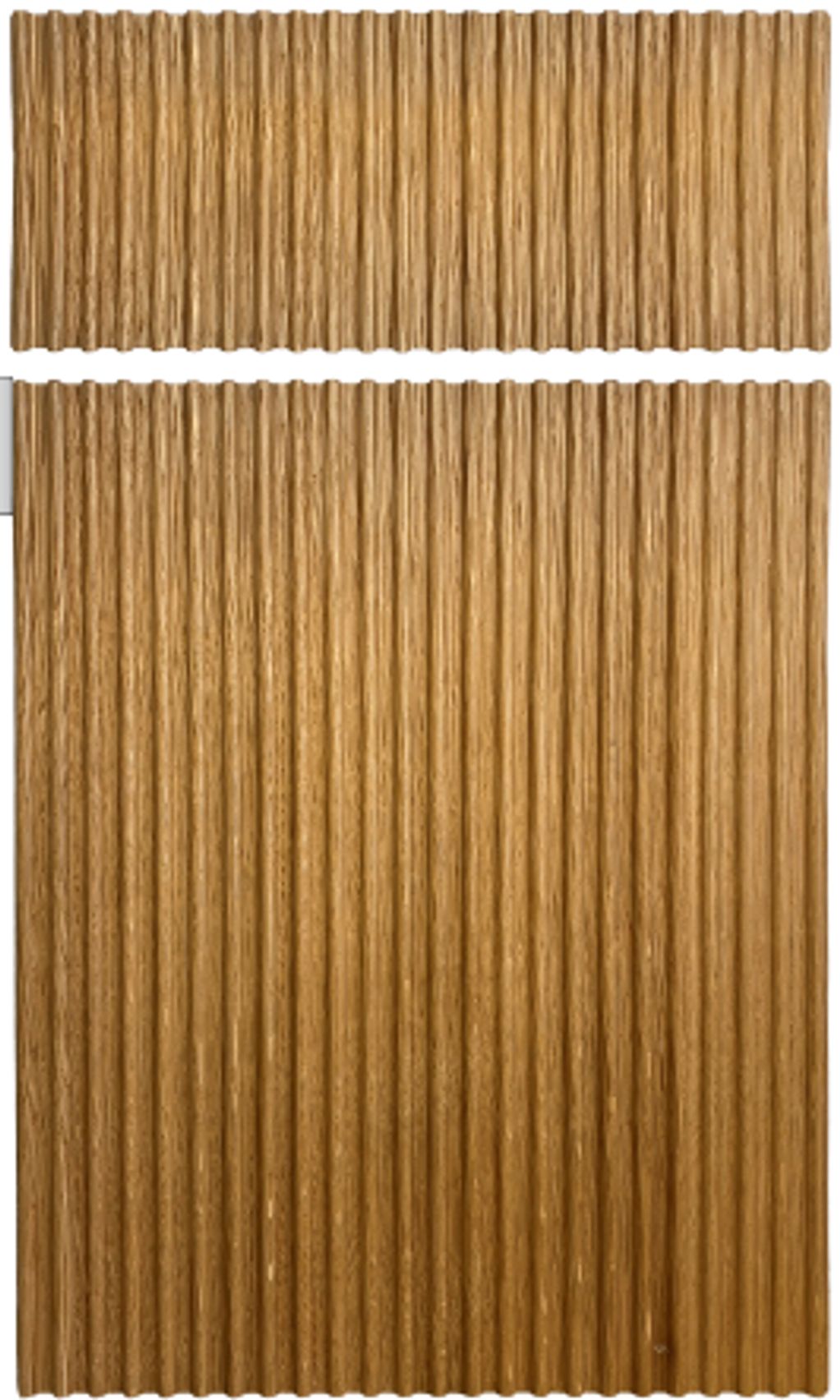 Wooden ribbed panels stacked vertically.