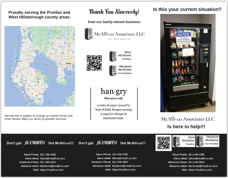 Brochure for Free snack and drink vending machines Back Page