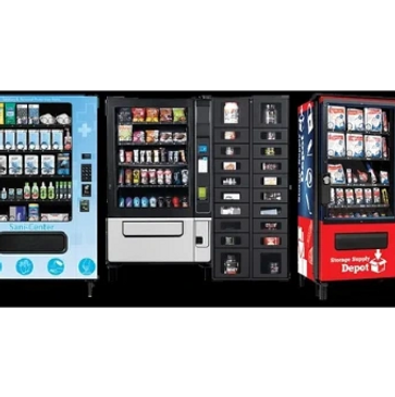 Multiple specialty vending machines and lockers.