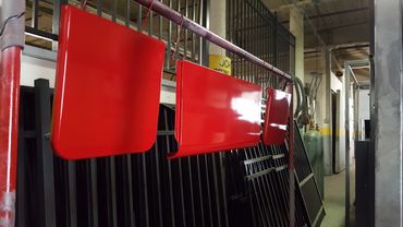 Red powder coated steel covers