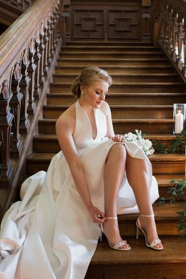 Classical Hairstyle from 1940s period bridal look taken at Sandon Hall Staffordshire 