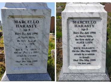 Removal of old faded paint, replaced with new lead lettering.