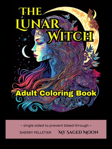 lunar witch adult coloring book cover picture of vibrant colored woman