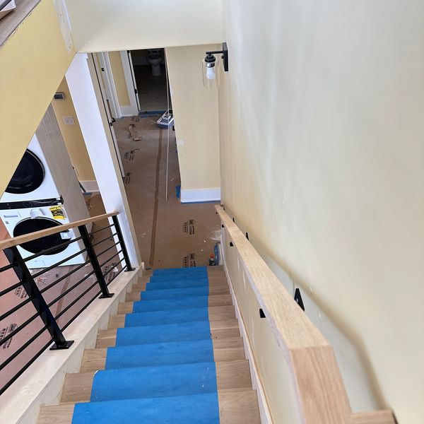 Custom wood grab rail & stair rails with horizontal pickets and custom wood rail cap