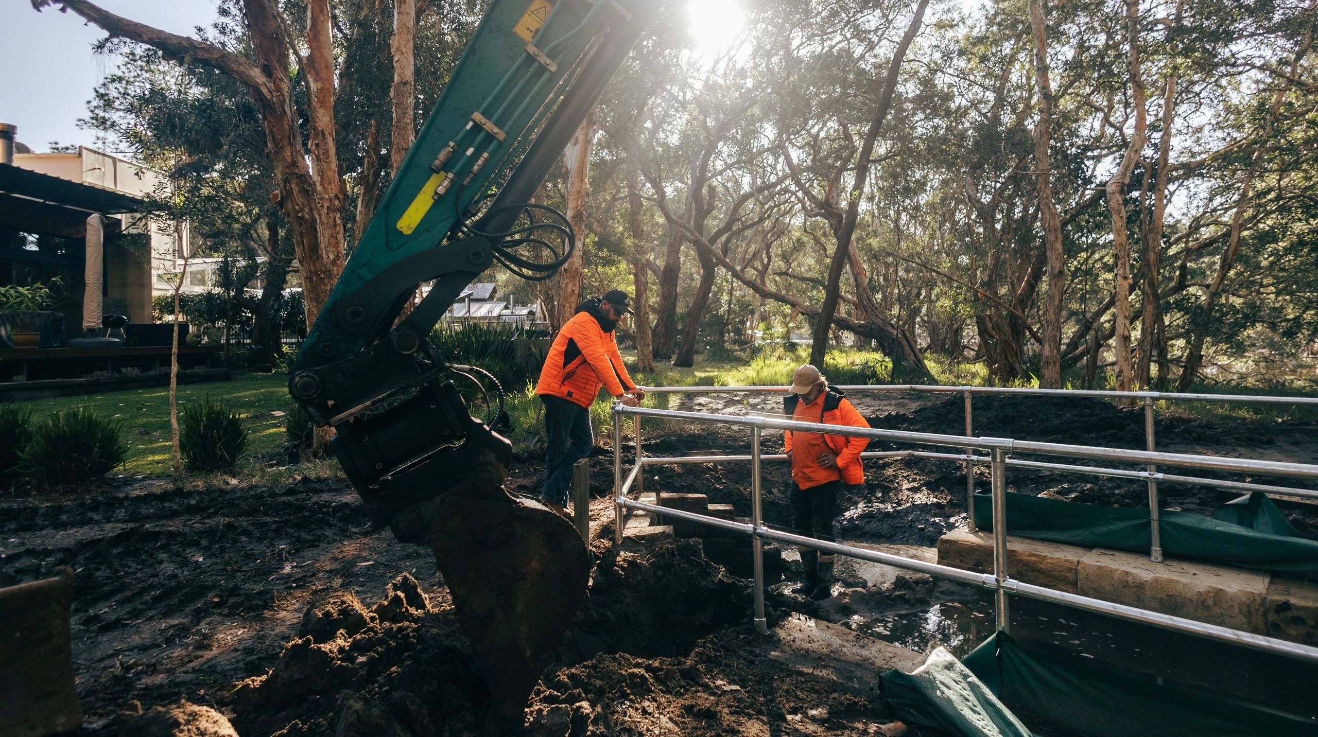 workers with excavator