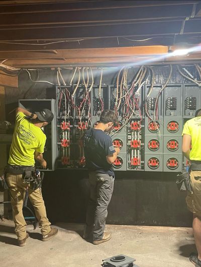 A 28 gang meter pack replacement while on temporary power at a local condominium complex.
