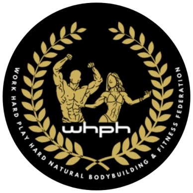 Logo of WHPH Natural Bodybuilding &amp; Fitness Federation with muscular man and woman.