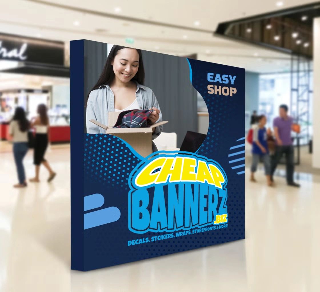 Promotional banner for Cheap Bannerz with a happy woman unpacking a package.