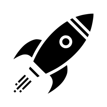 Black silhouette of a rocket launching upwards.