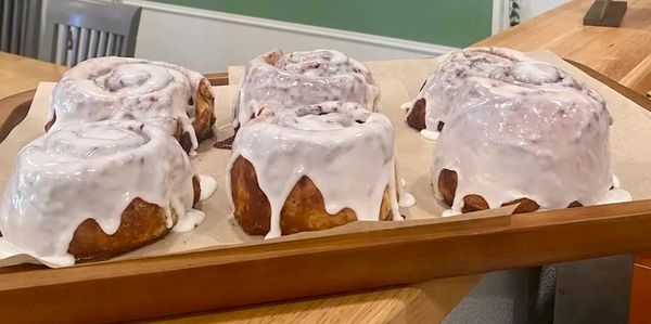 Cinnamon rolls on a platter