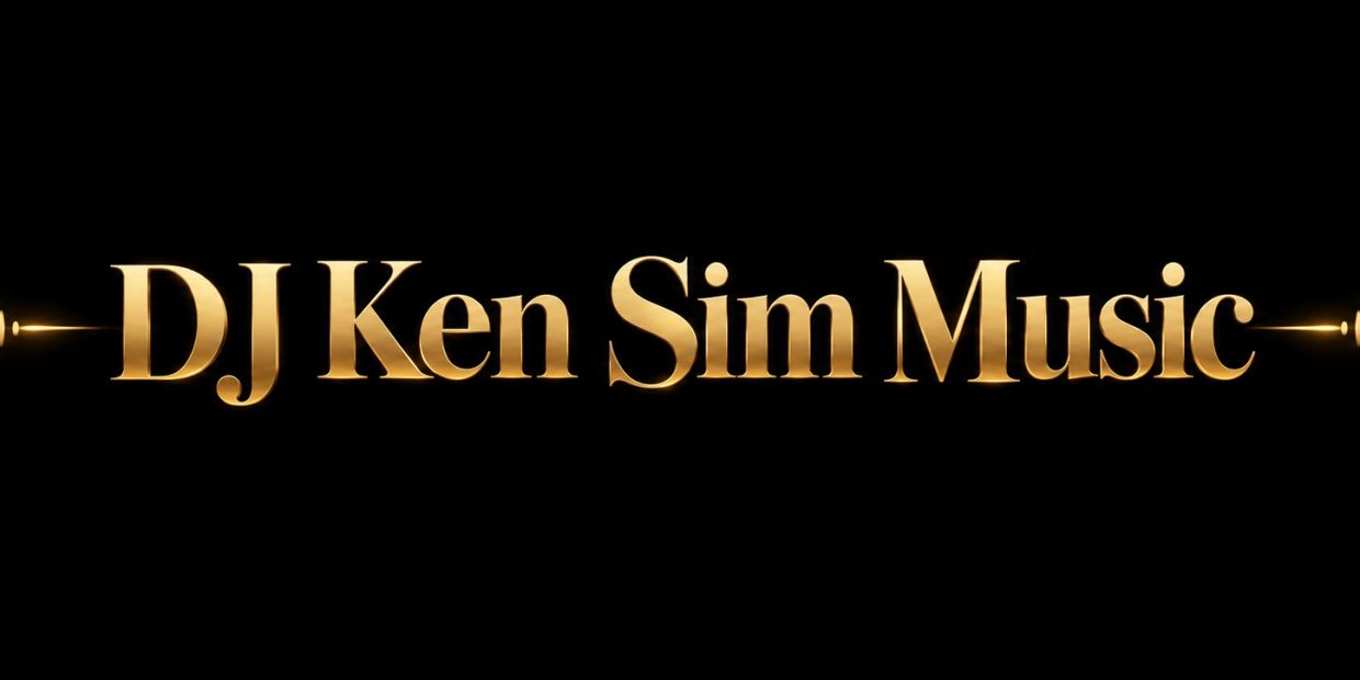 Golden text reading 'DJ Ken Sim Music' on black background.