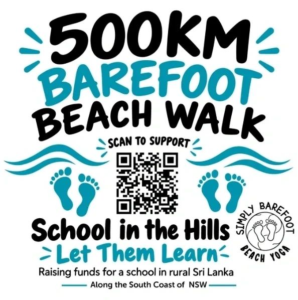 500km barefoot beach walk on NSW South Coast from Eden to Batemans Bay for Sri Lanka school project.