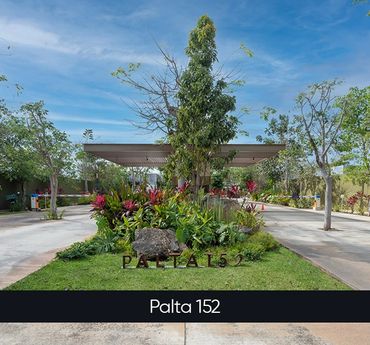 Entrance to Palta 152 with lush greenery and modern design.
