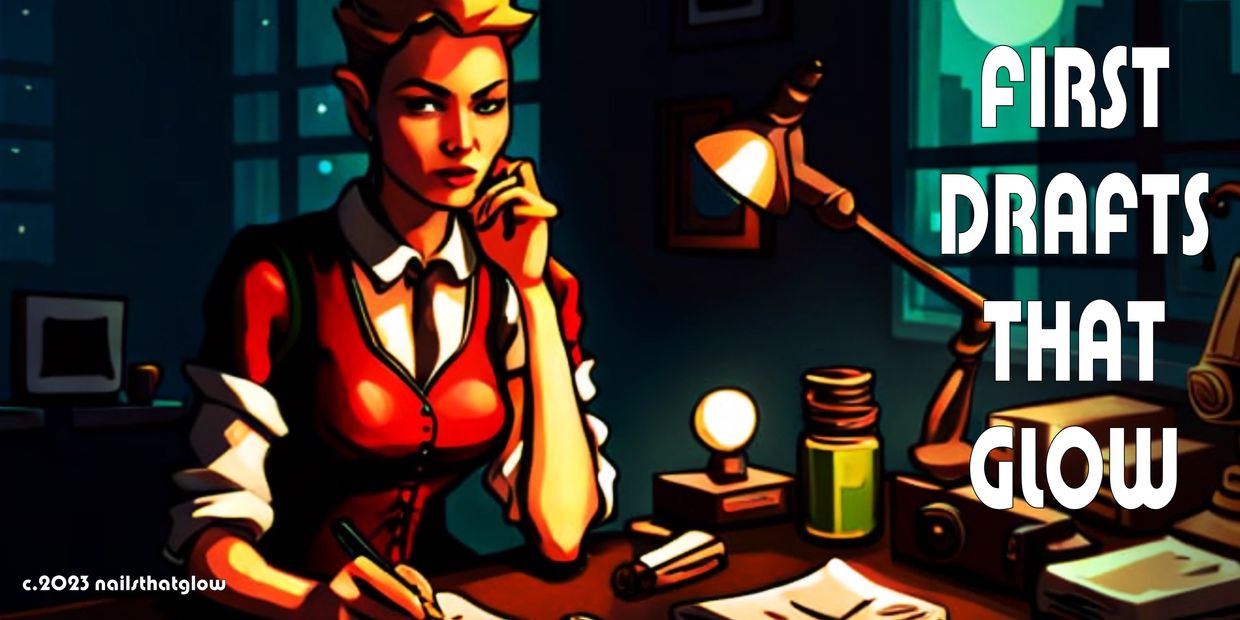 Picture of a fem elf at a desk at night writing 