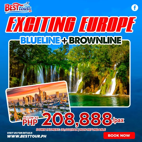 Exciting Europe tour package with Blue Line and Brown Line starting at PHP 208,888 per person.
