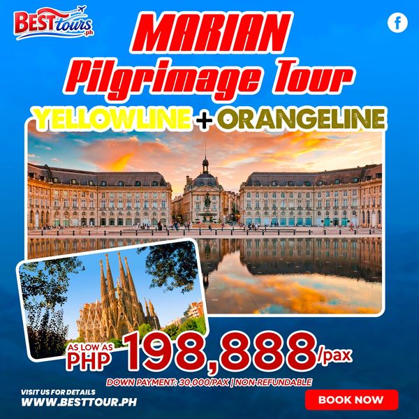 Marian Pilgrimage Tour offered with Yellow and Orange lines at PHP 198,888 per person.