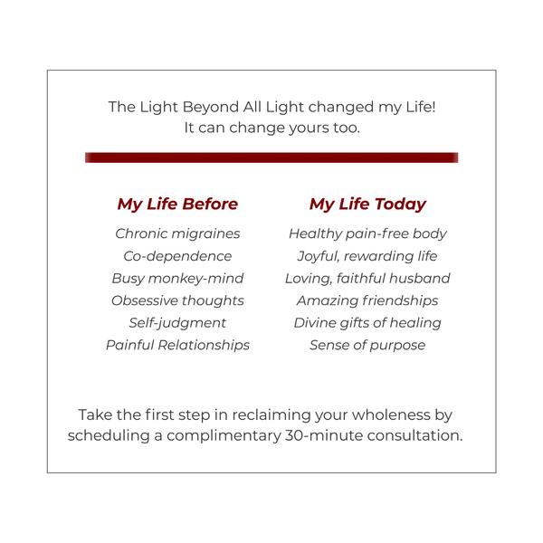 Chart showing the changes in Zedrouh's life after she began working with the Light Beyond All Light