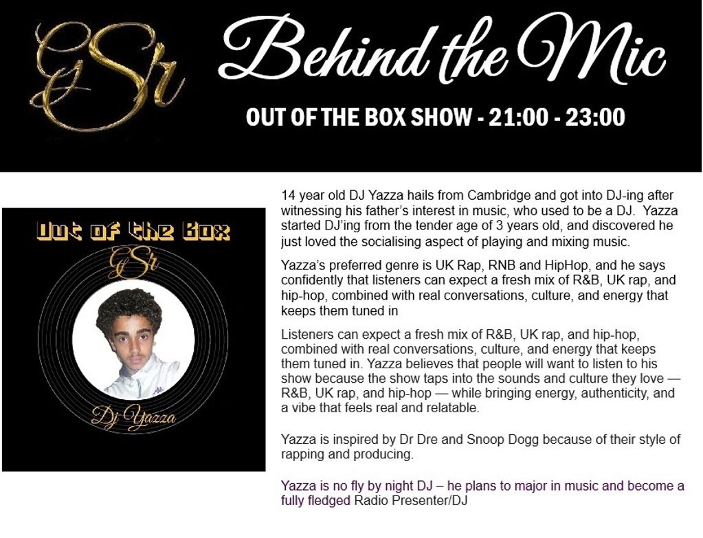 DJ Yazza plays RnB, Hip Hop, UK Rap, Ampiano, Dancehall, Afrobeat, Soca, Frime and Jungle every Frid