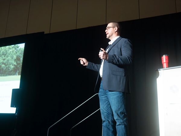 Jimmy Fazekas, CEO of Bluewater Exteriors, speaking at Guttercon 2024.
