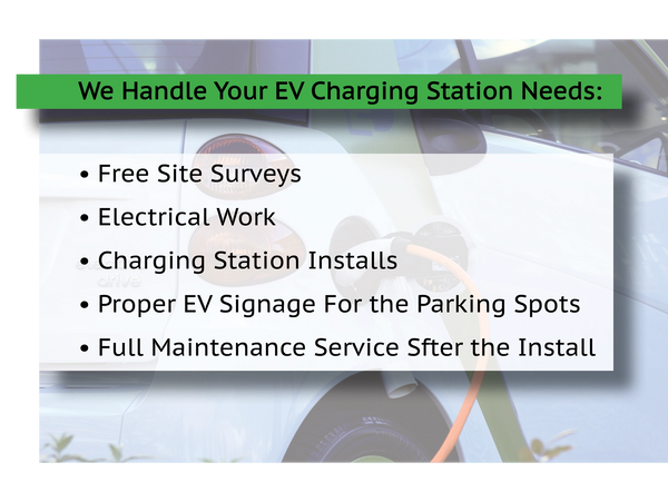 Image with overlaying text that says "We Handle Your EV Charging Station Needs".