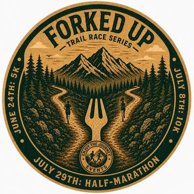 Logo for Forked Up Trail Race Series with mountain trail and fork design.