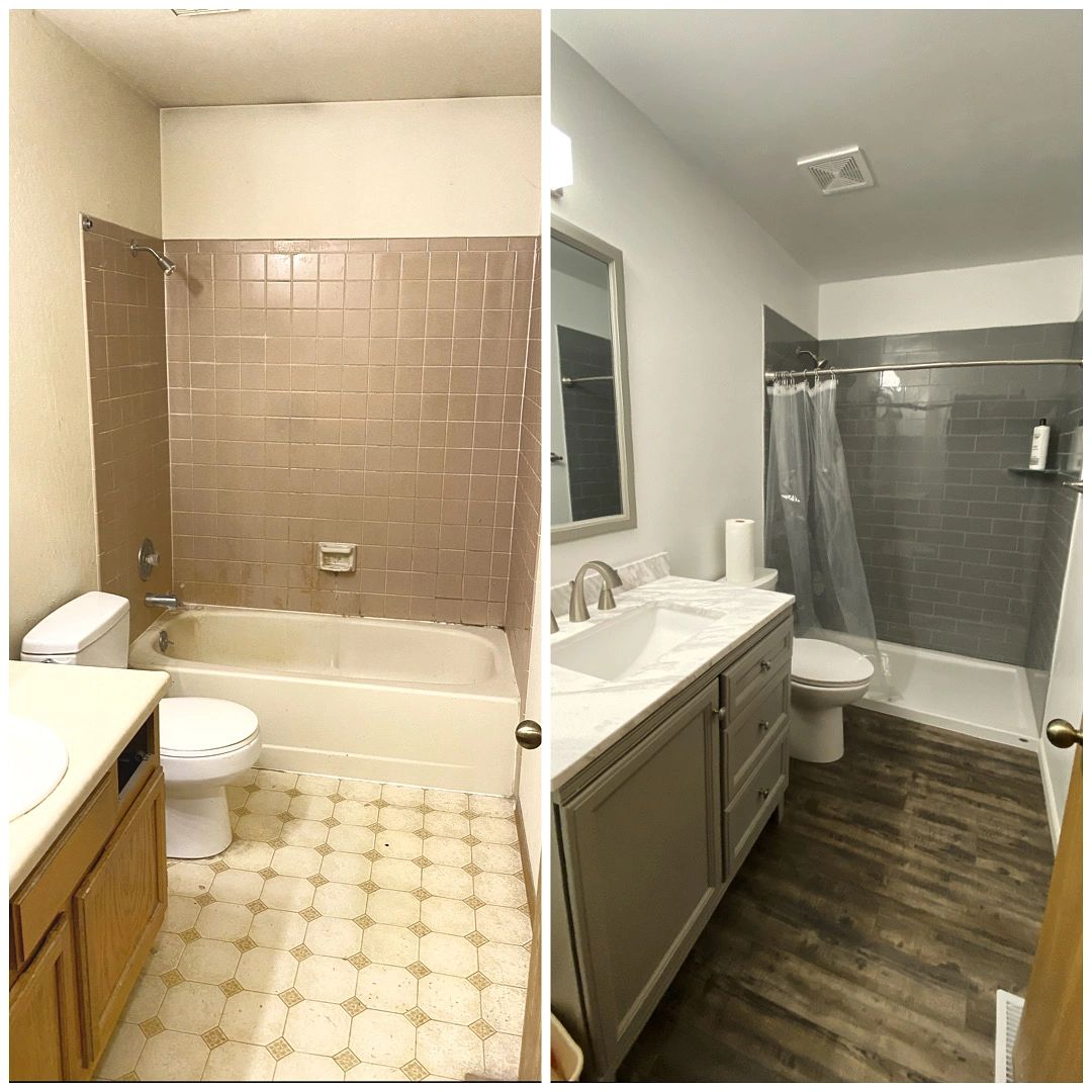 A picture of the bathroom remodel.