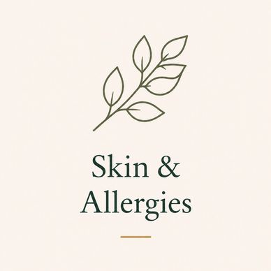 Minimalist logo with a leaf design and 'Skin &amp; Allergies' text.