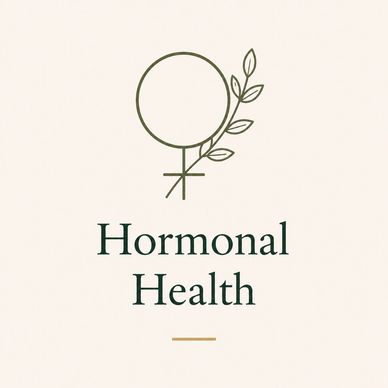 Minimalist logo with female symbol and leaves for hormonal health.
