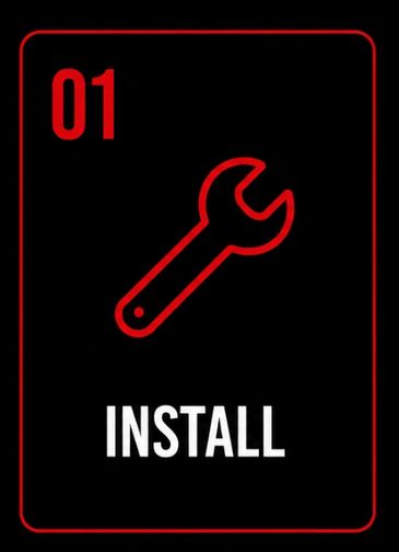 Red wrench icon with number 01 and the word INSTALL on black background.