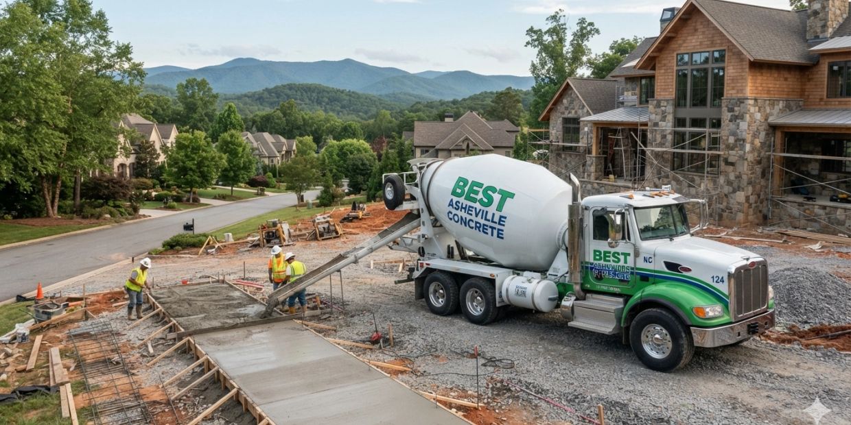 Concrete pouring at a residential construction site.