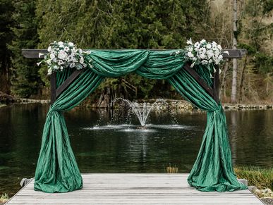 Forest Green drape against the forest backdrop