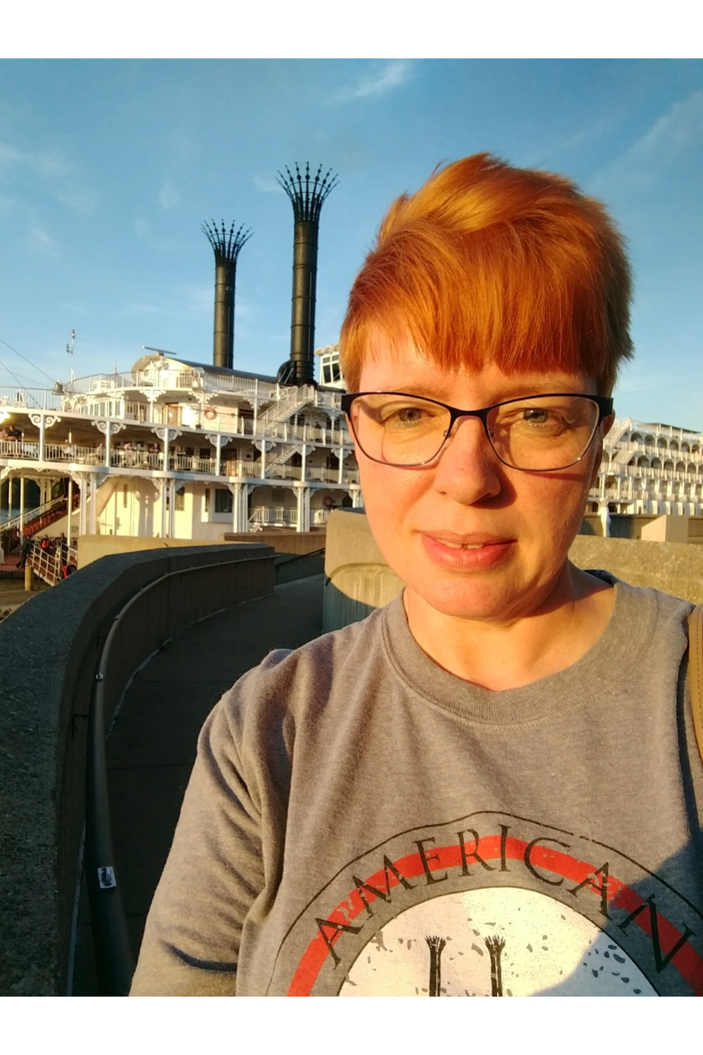 Myself pictured with the American Queen Steamboat in Winona, Mon.