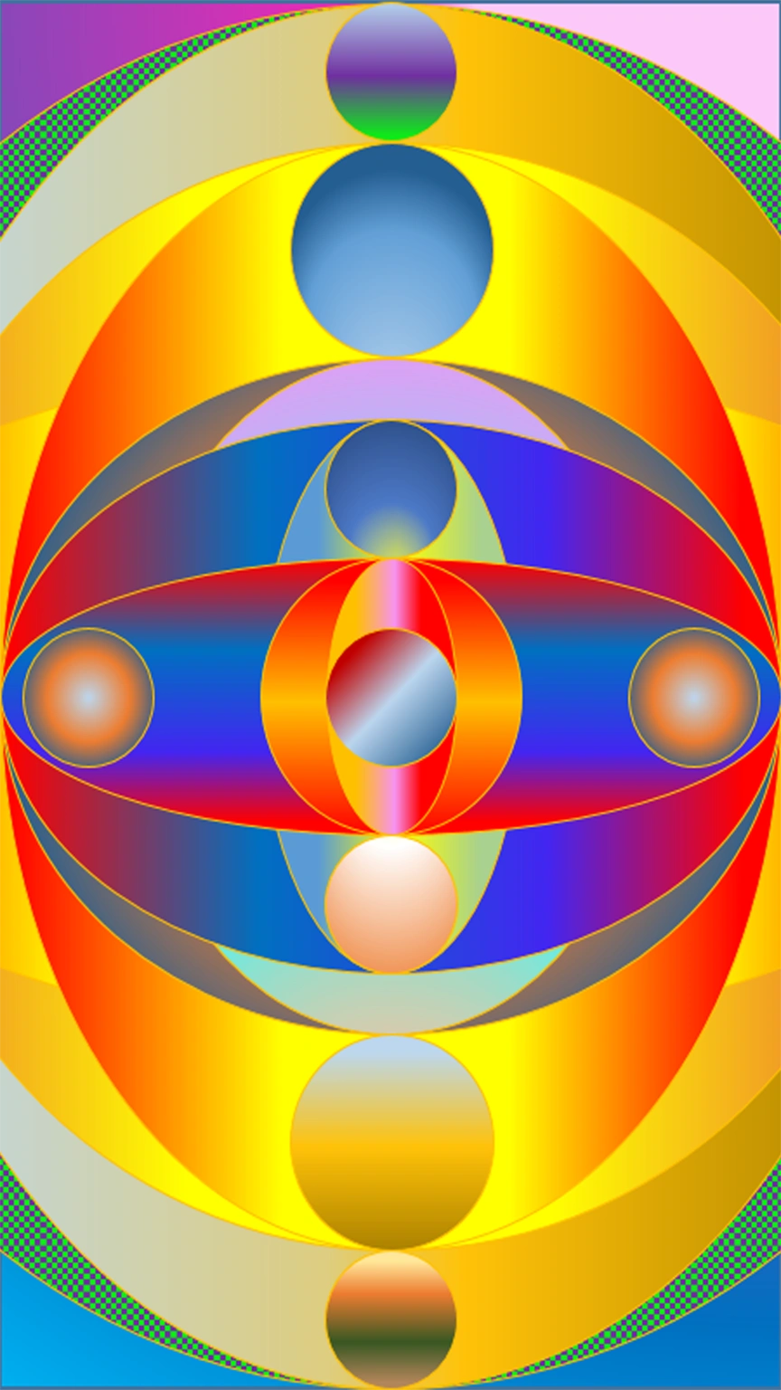 Colorful abstract geometric shapes with circles and gradients.