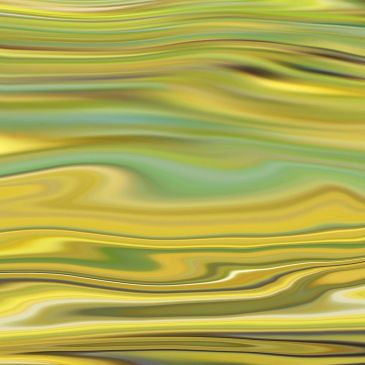 Abstract fluid art with swirling yellow and green hues.