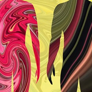 Abstract colorful swirl painting with vibrant yellow and red tones.