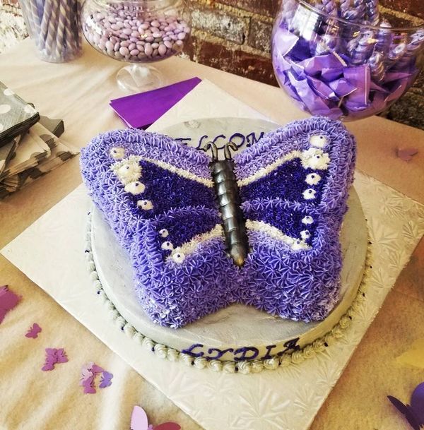 Butterfly cake featuring grape frosting...