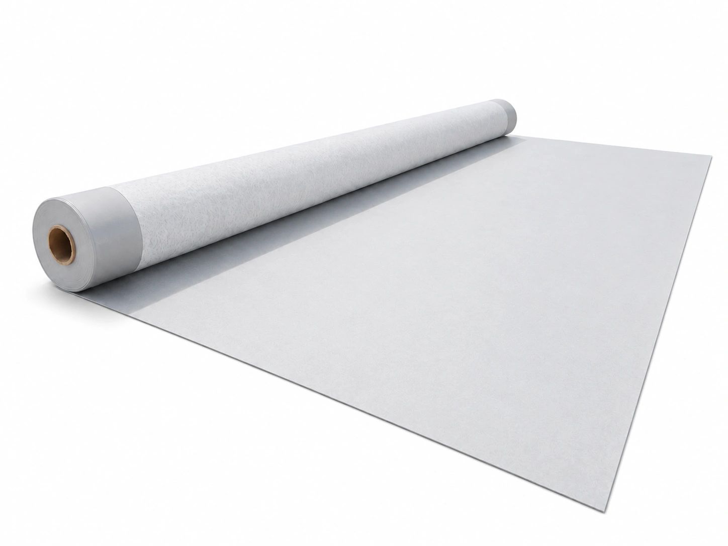 A large roll of white fabric or material partially unrolled on a white surface.